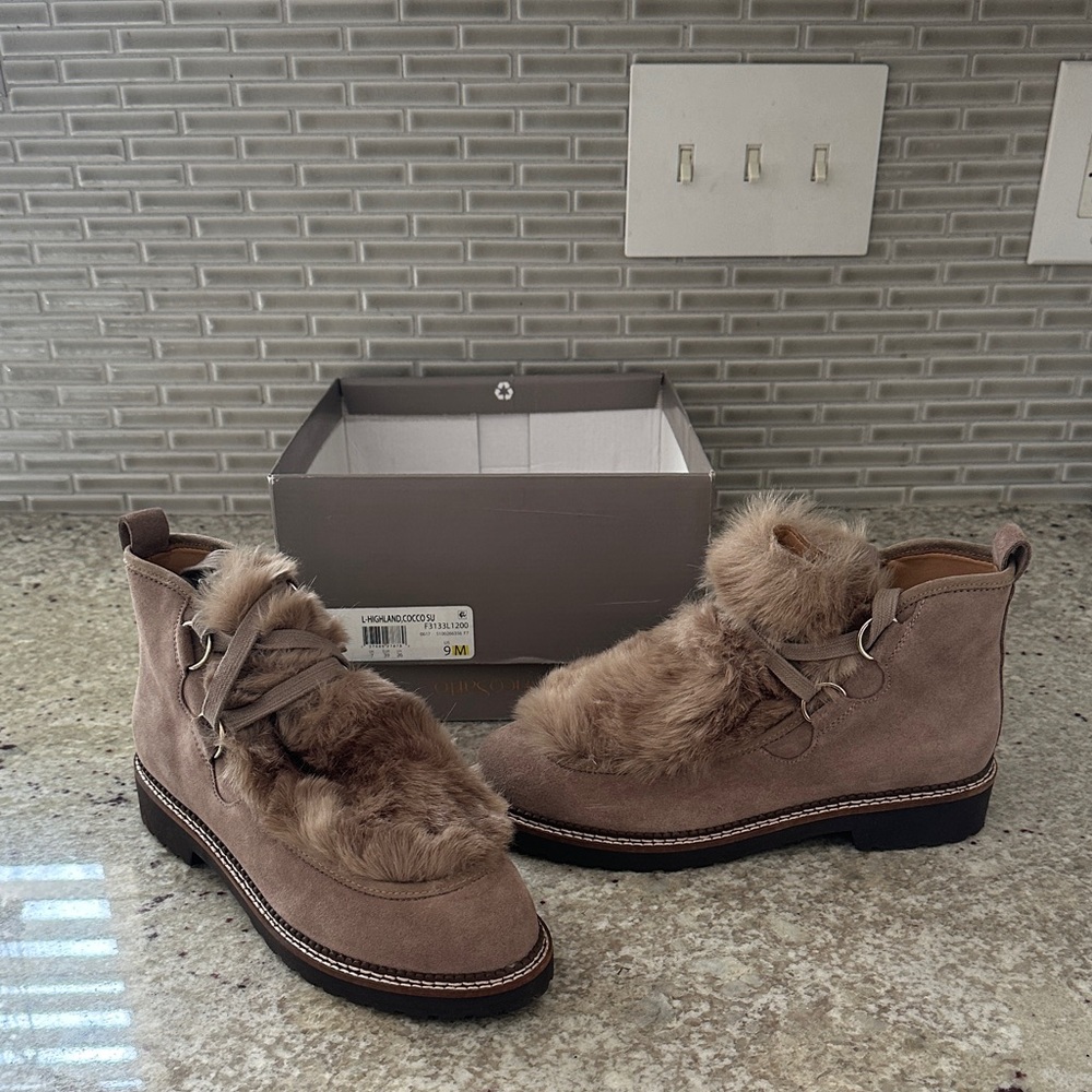Franco Sarto Tan Ankle Boots with Fur Detail